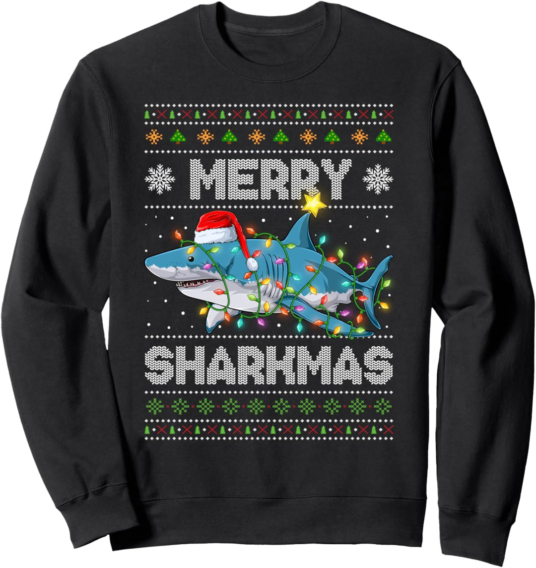 Merry Sharkmas Shark Santa Hässliche Weihnachtsbeleuchtung Sweatshirt