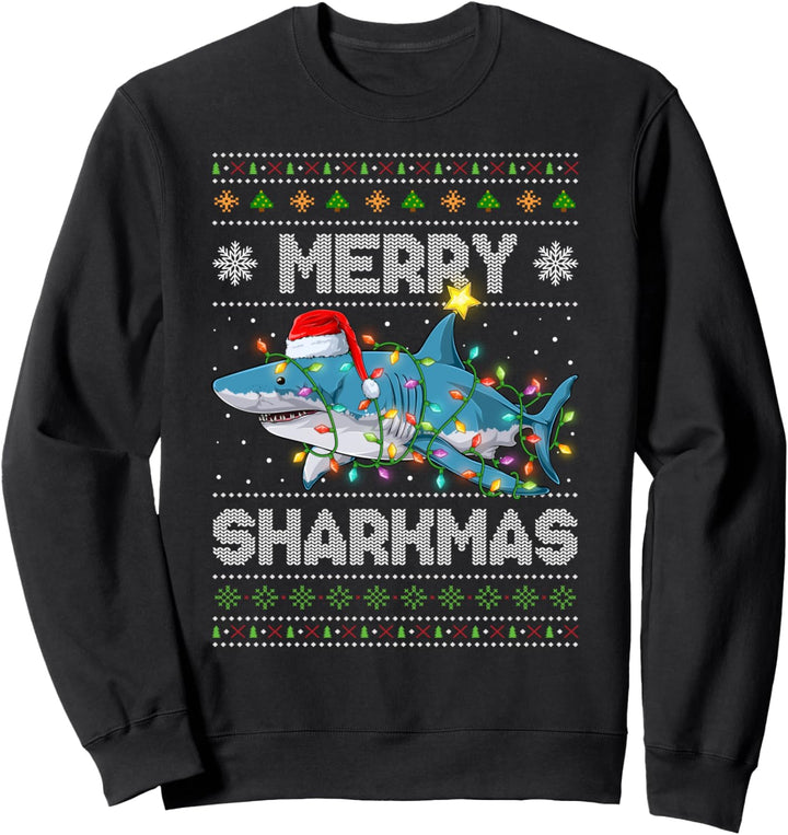 Merry Sharkmas Shark Santa Hässliche Weihnachtsbeleuchtung Sweatshirt