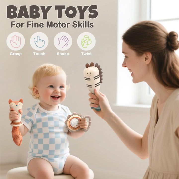 Baby Rassel 0-6 Monate Beissring Montessori Spielzeug Sensorik Zahnungshilfe Baby Spielzeug 6 Monate