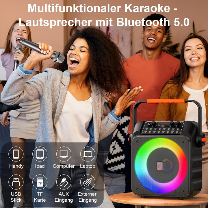 HWWR Karaoke mit 2 Mikrofonen, professioneller Karaoke-Lautsprecher, tragbar, Bluetooth-Lautsprecher