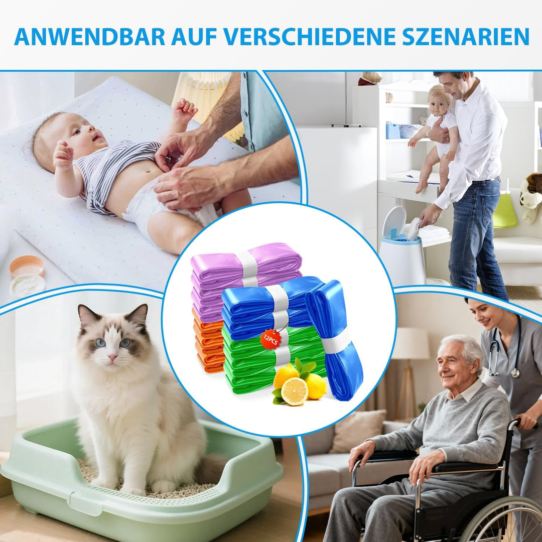 12 Stück Windeleimer Nachfüllkassetten 4.5M,Verbesserte Geruchsresistenz und Haltbarkeit,Kompatibel
