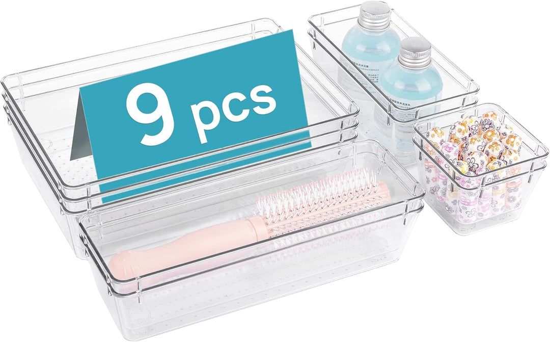 Vtopmart 9 Stücke Schubladen Organizer mit 4 Grössen, Schminktisch Organizer für Küchen, Badezimmer,