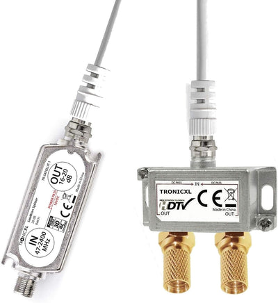 TronicXL Premium 2-Fach Antennenverteiler Splitter mit Sat Verstärker digital HD I für Satellit TV D