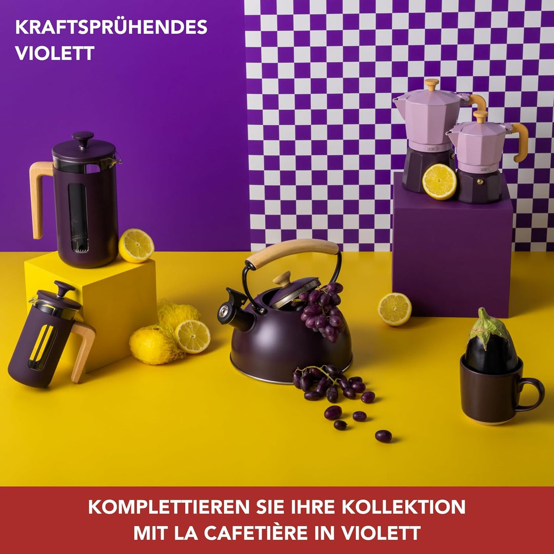 La Cafetière Pisa Kaffeebereiter für 8 Tassen, violett, langlebiger Edelstahl-Kolben, hitzebeständig
