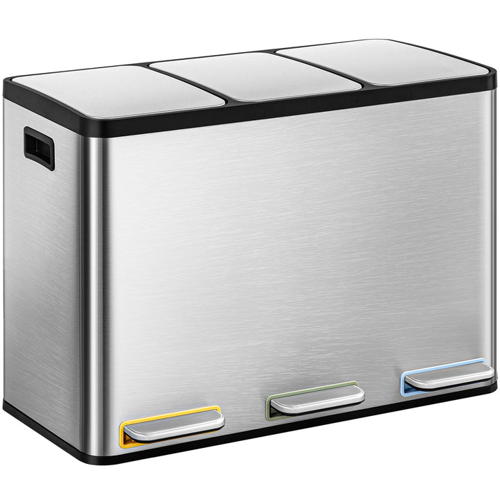 Hzuaneri Mülleimer Küche, Mülltrennsystem 3 Fächer 45L (3 x 15 L), Edelstahl-küchenmülleimer, Tretmü