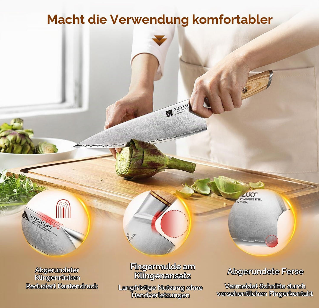 XINZUO 21.2cm Kochmesser Verbundstahl 10Cr15CoMoV, Profi Chefmesser Edelstahl Küchenmesser 3 Schicht