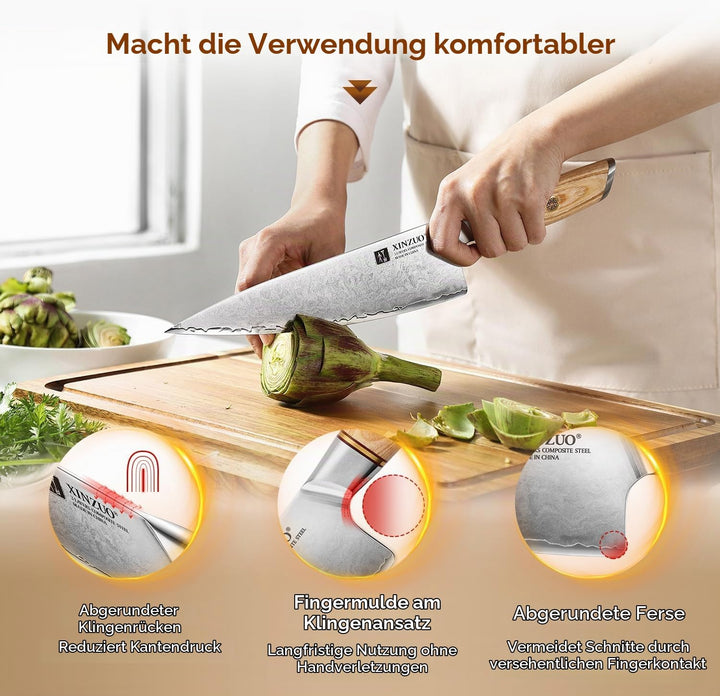 XINZUO 21.2cm Kochmesser Verbundstahl 10Cr15CoMoV, Profi Chefmesser Edelstahl Küchenmesser 3 Schicht