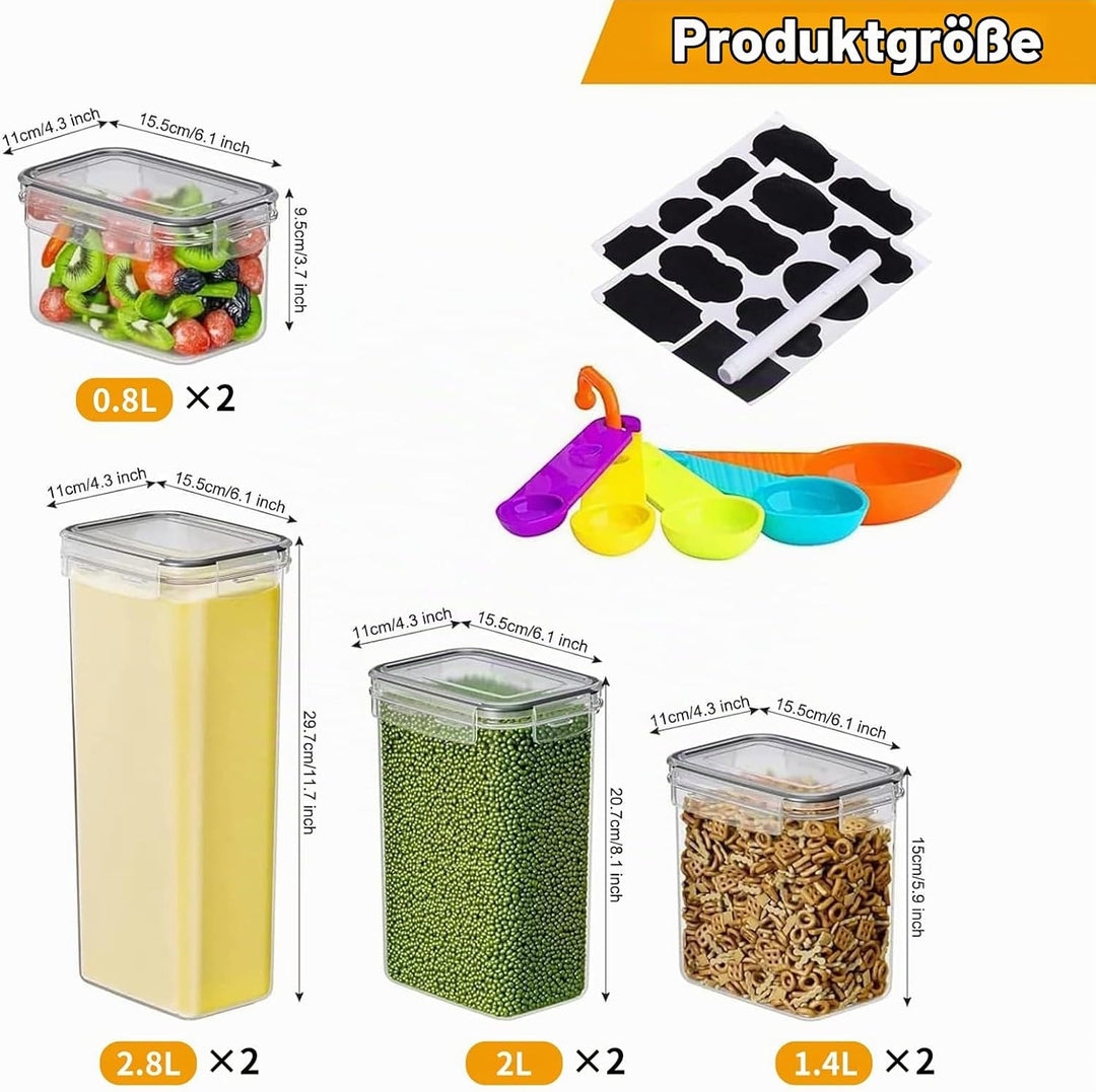 stusgo 8 Stück luftdichte Frischhaltedosen mit Deckel, BPA-frei, transparent, Vorratsbehälter für Kü