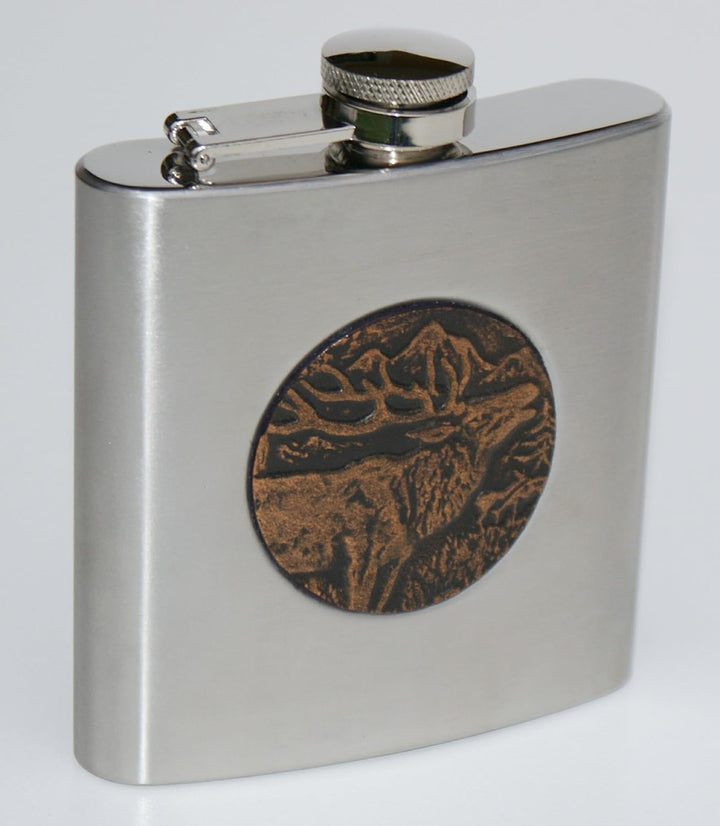 Flachmann Leder m.Hirsch Jäger Jagd Taschenflasche Trachtenflachmann Trinkflasche Edelstahl mit brau