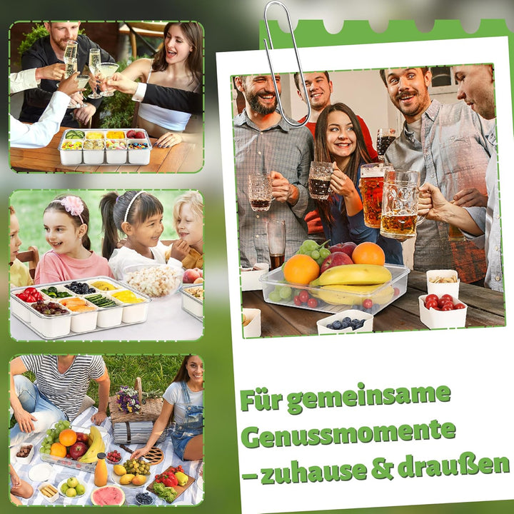 Snackbox mit 8 Fächern & Deckel - Tragbare Snackschale mit Griff, Luftdicht & Spülmaschinenfest, Sna