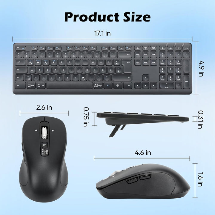 M9300 Kabelloses Tastatur Maus Combo, 2-in-1 USB Empfänger und Zwei Bluetooth, 18-Monate Batterielau