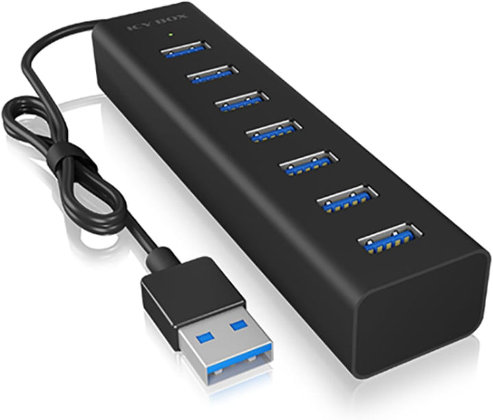 ICY BOX 7-Port USB-Hub USB 3.0 (Type-A) mit Netzteil, Ladefunktion, Aluminium, Schwarz 7 ports Type-
