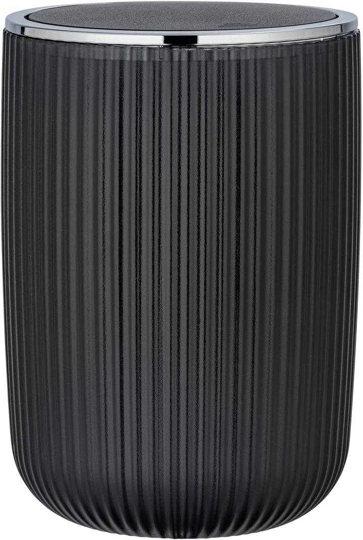 WENKO Schwingdeckeleimer Mod. Agropoli L Grau, 5,5 Liter, Badezimmer-Mülleimer mit Deckel, Abfalleim