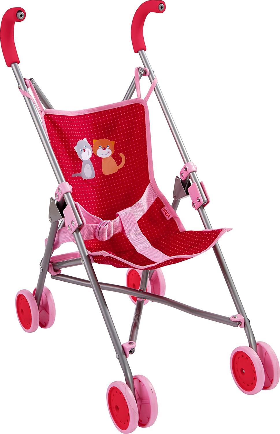 HABA 303815 - Puppenbuggy Jule , Handlicher Buggy mit Anschnallgurt , Lässt sich schnell zusammenkla