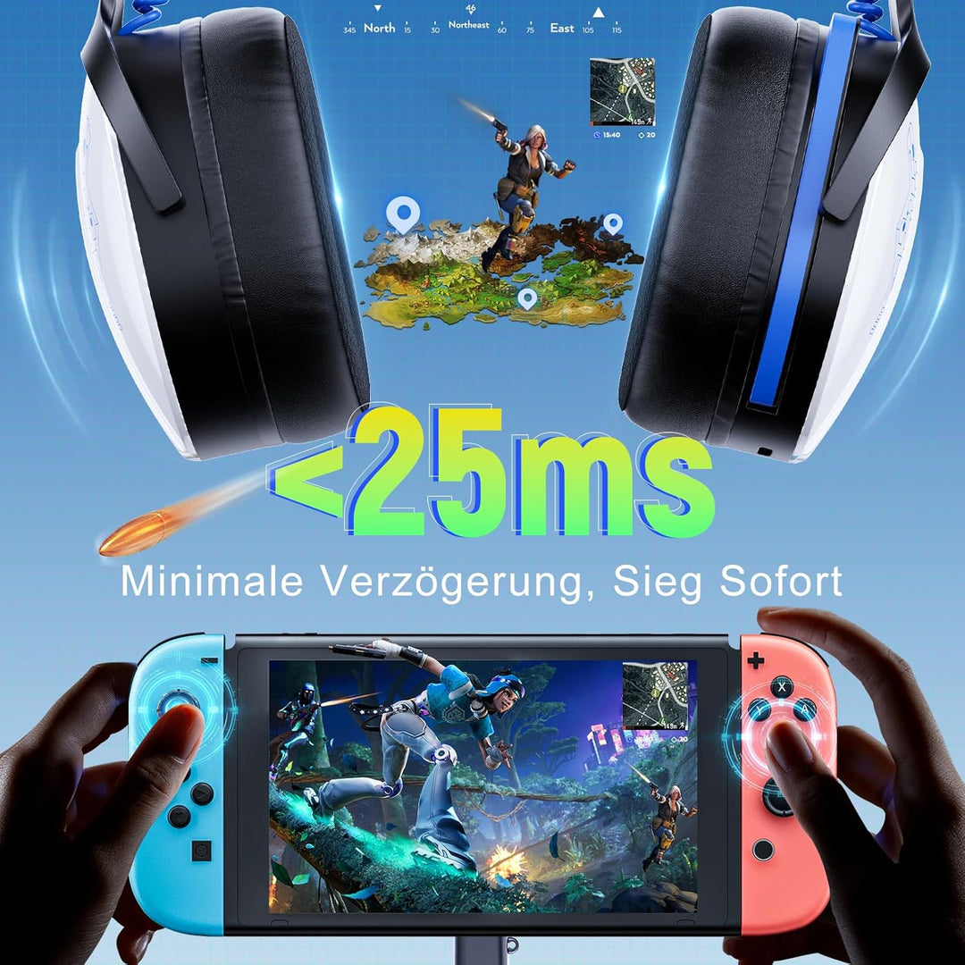 Gaming Headset Wireless, Headset mit Mikrofon für ps5 ps4, PC, Switch, Bluetooth 5.3, 7.1 Surround S