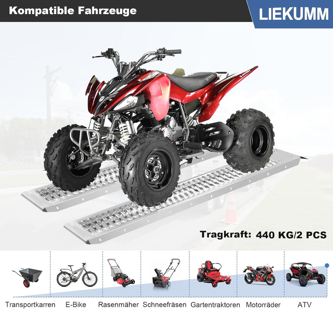 LIEKUMM 2X Auffahrrampe, 440kg Tragkraft Stahl Motorrad Rampe, 151 cm Auffahrrampe für Anhänger, Aut