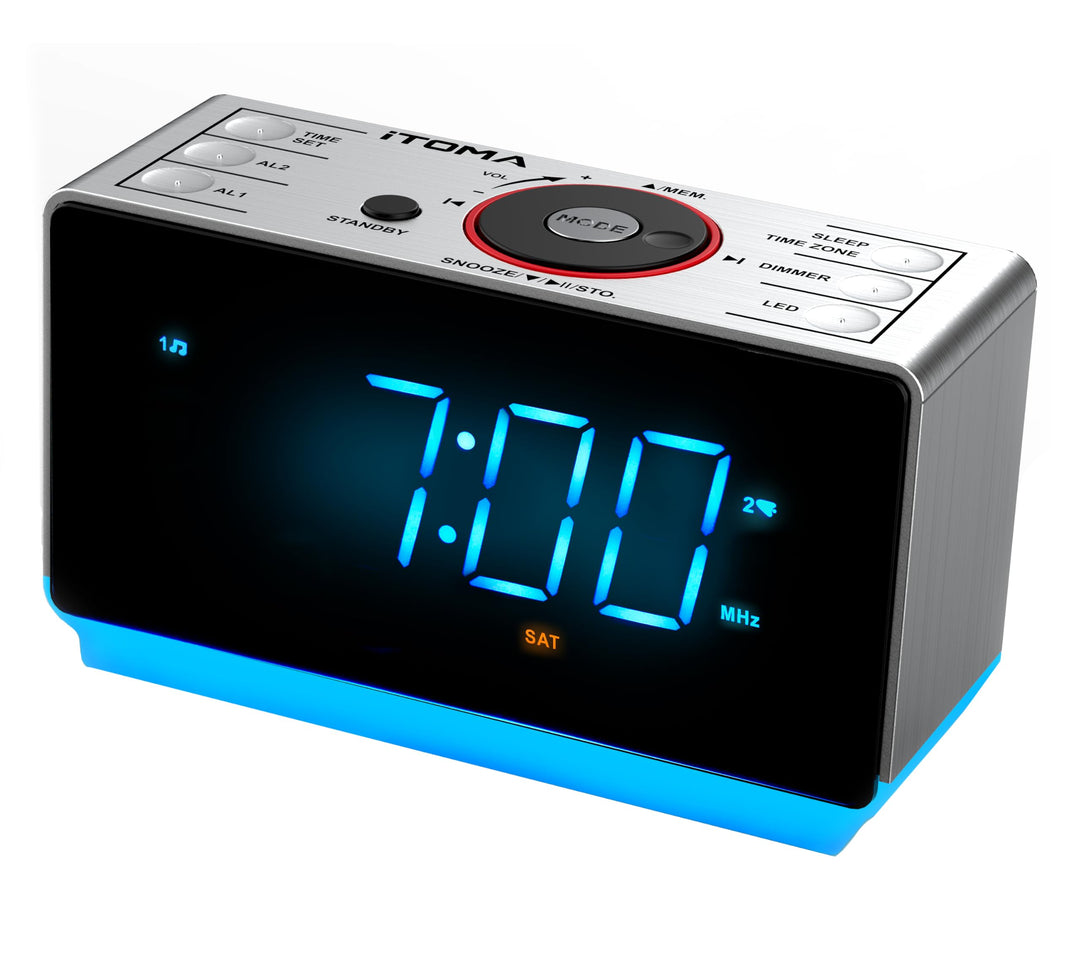 Radioweaker mit Bluetooth Lautsprecher, FM Radio, Dual Wecker mit Snooze, grosse LED Anzeige, Dimmer