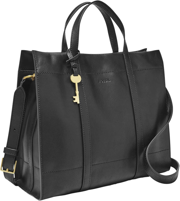 Fossil Damen Carmen Shopper Ledertasche 30,8 cm L x 12,1 cm B x 26,4 cm H Schwarz, Schwarz