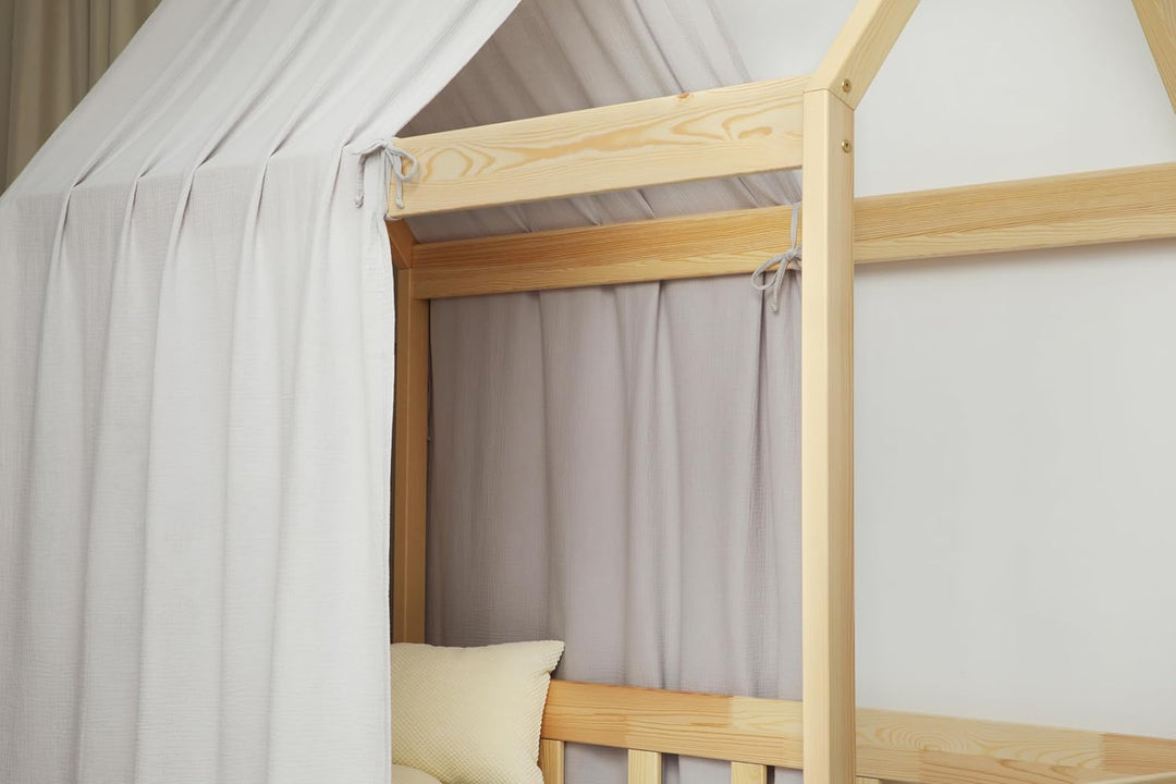 Hausbett Himmel - 100% Baumwolle - Betthimmel Hausbett aus Musselin - Bett Vorhang Kinderbett - Himm
