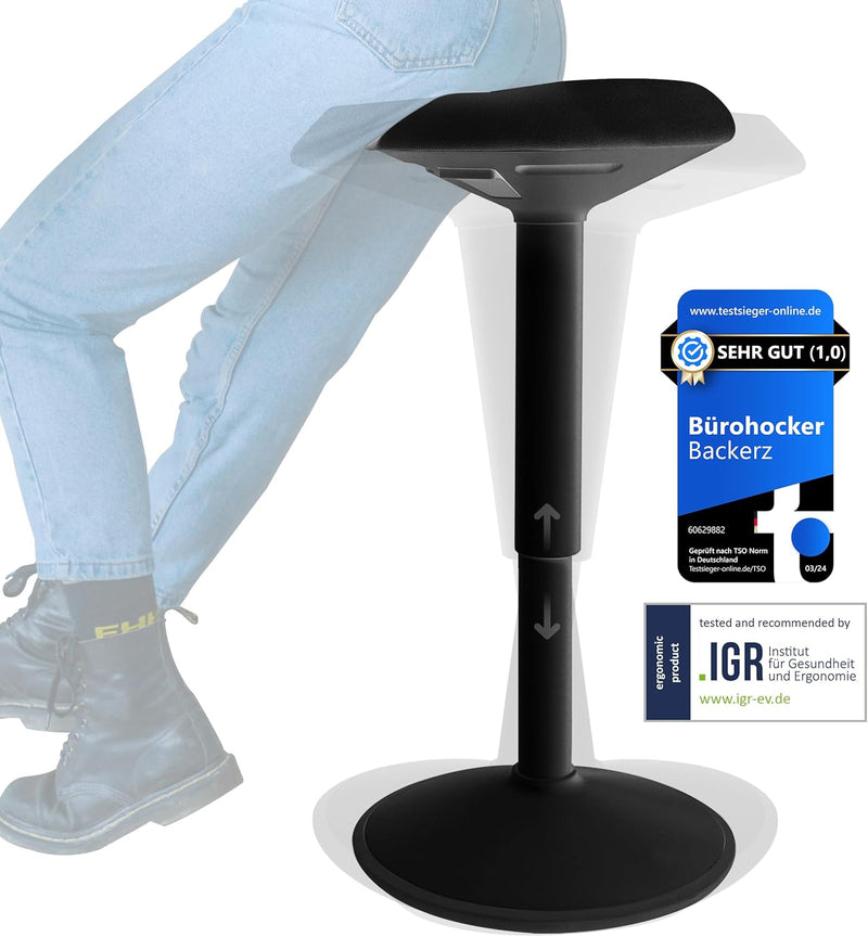 Backerz ergonomischer Wackel-Hocker - Bürohocker mit 55-80 cm Höhenverstellbar, Stehhocker, Arbeitsh