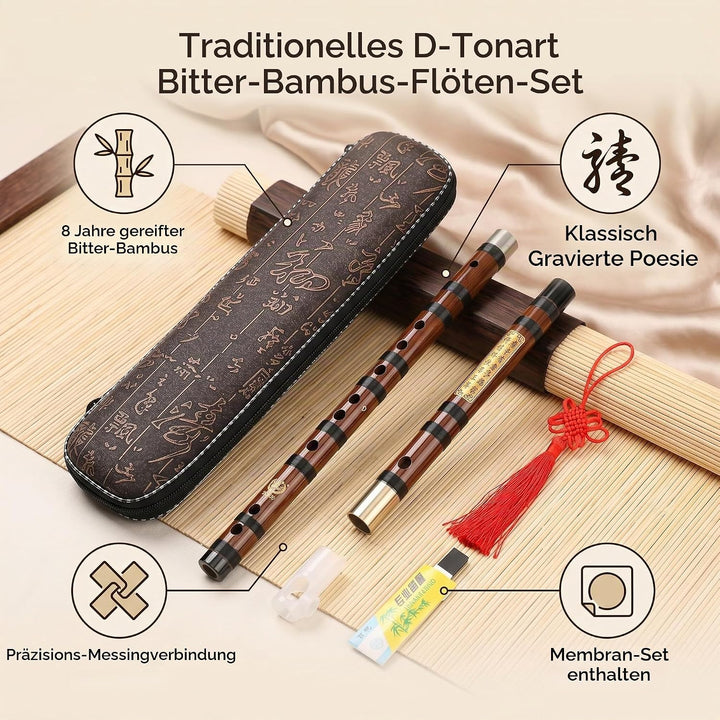 Eujgoov Flöte Bambusflöte, D-Key Dizi Bitter Bambusflöte Traditionelles Chinesisches Instrument mit