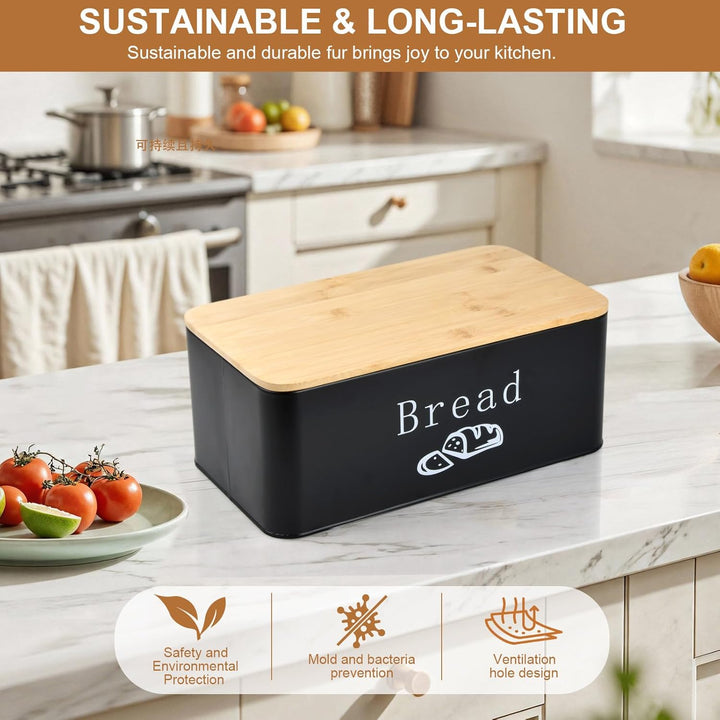 Joyan Brotkasten Metall mit Bambusdeckel als Schneidebrett - Grosse Brotbox für langanhaltende Frisc