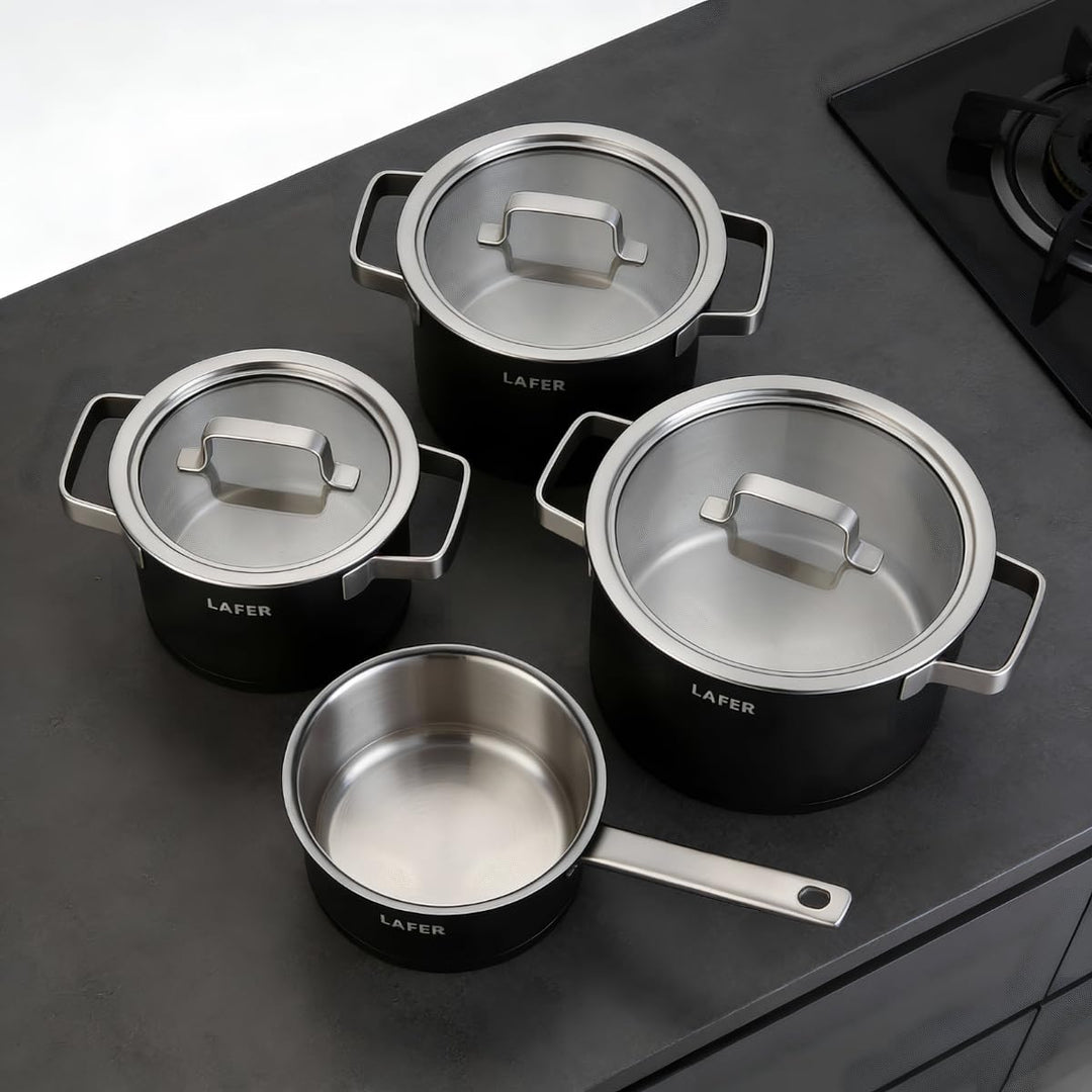 Johann Lafer Topfset 4-teilig Signature Edition – Edelstahl 18/10 Kochtopf Set mit Glasdeckel, energ