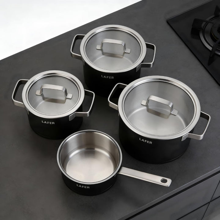 Johann Lafer Topfset 4-teilig Signature Edition – Edelstahl 18/10 Kochtopf Set mit Glasdeckel, energ