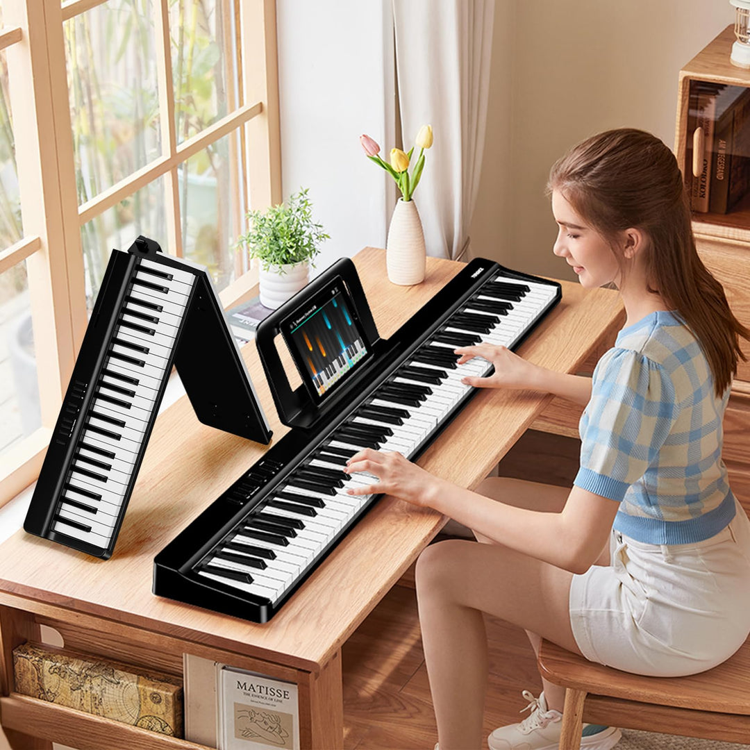 TERENCE E Piano 88 Tasten, Keyboard Piano mit Halbgewichtet, Faltbares Klavier mit Aufnahme und Blue