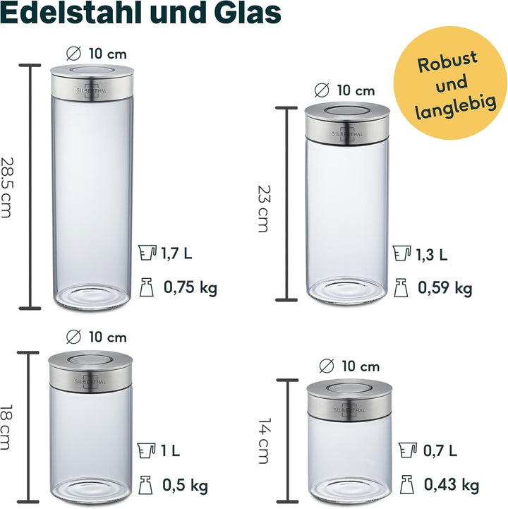 SILBERTHAL Vorratsglas mit Deckel Set - 4 Vorratsdosen für luftdichte & auslaufsichere Aufbewahrung