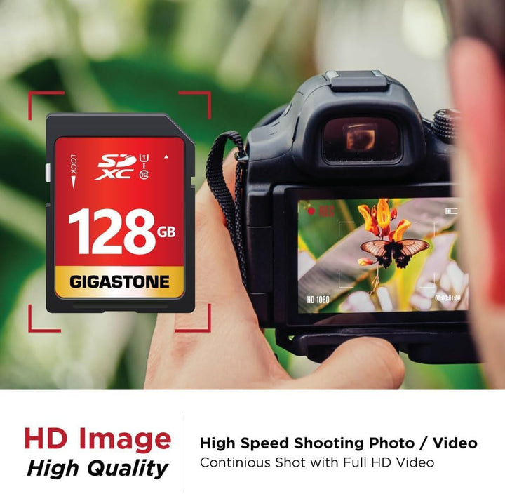 GIGASTONE 128GB SD Card UHS-I U1 Class 10 SDXC Memory Card High Speed Full HD Video Canon Sony Penta