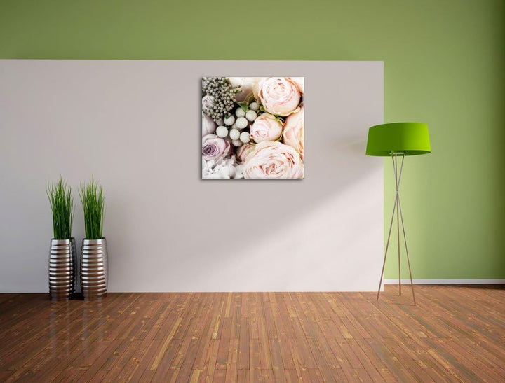 Rosa Rosen Schwarz/Weiss, Format: 70x70 auf Leinwand, XXL riesige Bilder fertig gerahmt mit Keilrahm