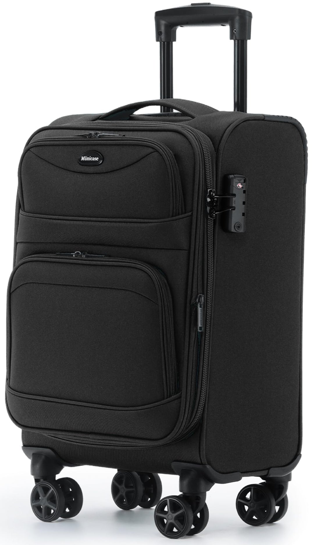 Stoffkoffer erweiterbar mit Frontfächern,15% Extra-Volumen, TSA-Schloss, 360° Doppelrollen & verdeck