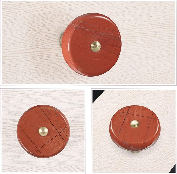 KYEYGWO 4 Stück Roter Jaspis Natürlicher Kristall Möbelknöpfe mit Schraube, Runde Stein Schubladenkn