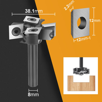 SpeTool Planfräser 8mm Schaft 38.1mmDurchmesser Planfräser für Oberfräse Hobelfräser für holz mit We