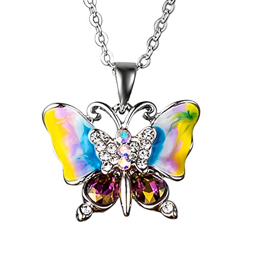 Hanessa Damen-Schmuck Edle Halskette Bunter Schmetterling Regenbogen Geschenk zu Weihnachten für die