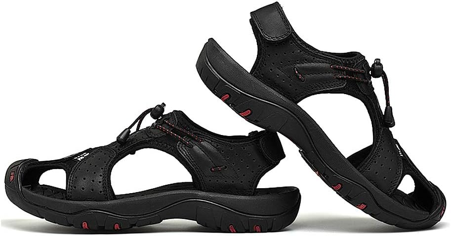 rismart Herren Closed Zu Draussen Sport Trekking Schuhe Leder Sandalen 41 EU Schwarz, 41 EU Schwarz
