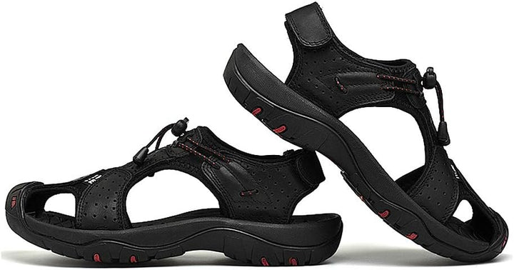 rismart Herren Closed Zu Draussen Sport Trekking Schuhe Leder Sandalen 41 EU Schwarz, 41 EU Schwarz