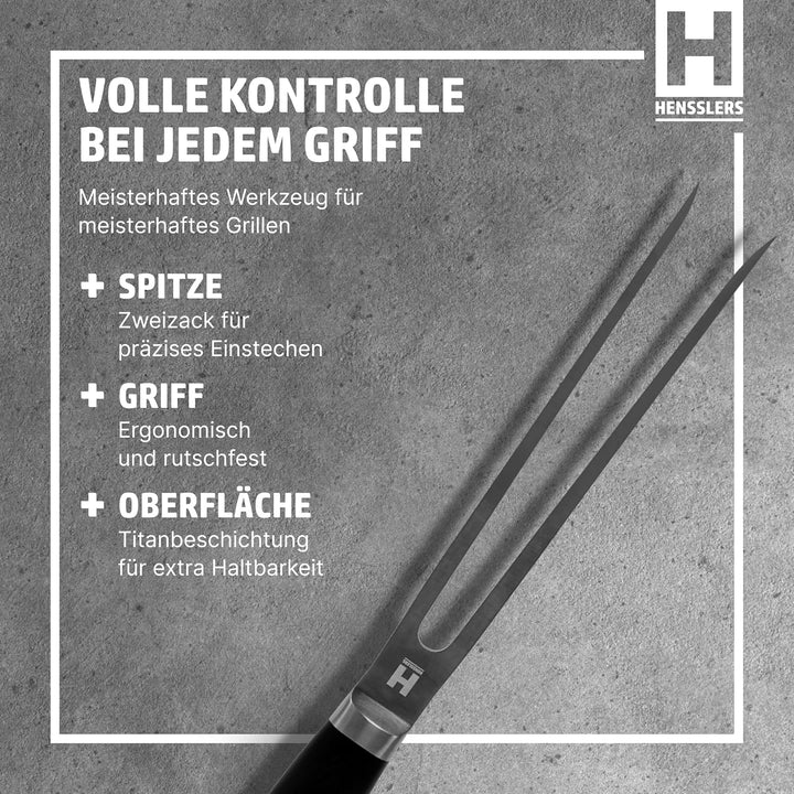 HENSSLERS® Fleischgabel Edelstahl [MIT SCHWARZER TITANBESCHICHTUNG] - Grillgabel - Bratengabel für d