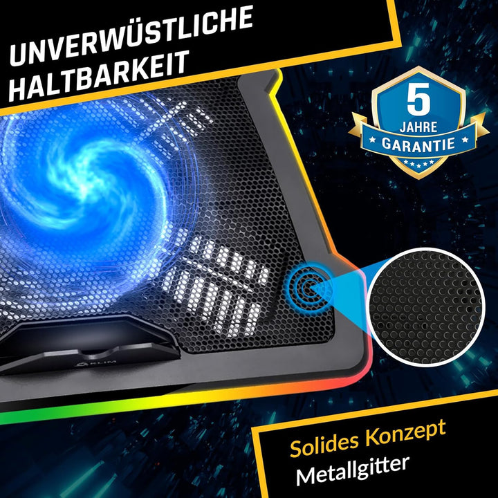 KLIM Ultimate Laptop Kühler + NEU + Gaming Cooling Pad + Stabiler RGB Ständer mit Lüfter + Kompatibe