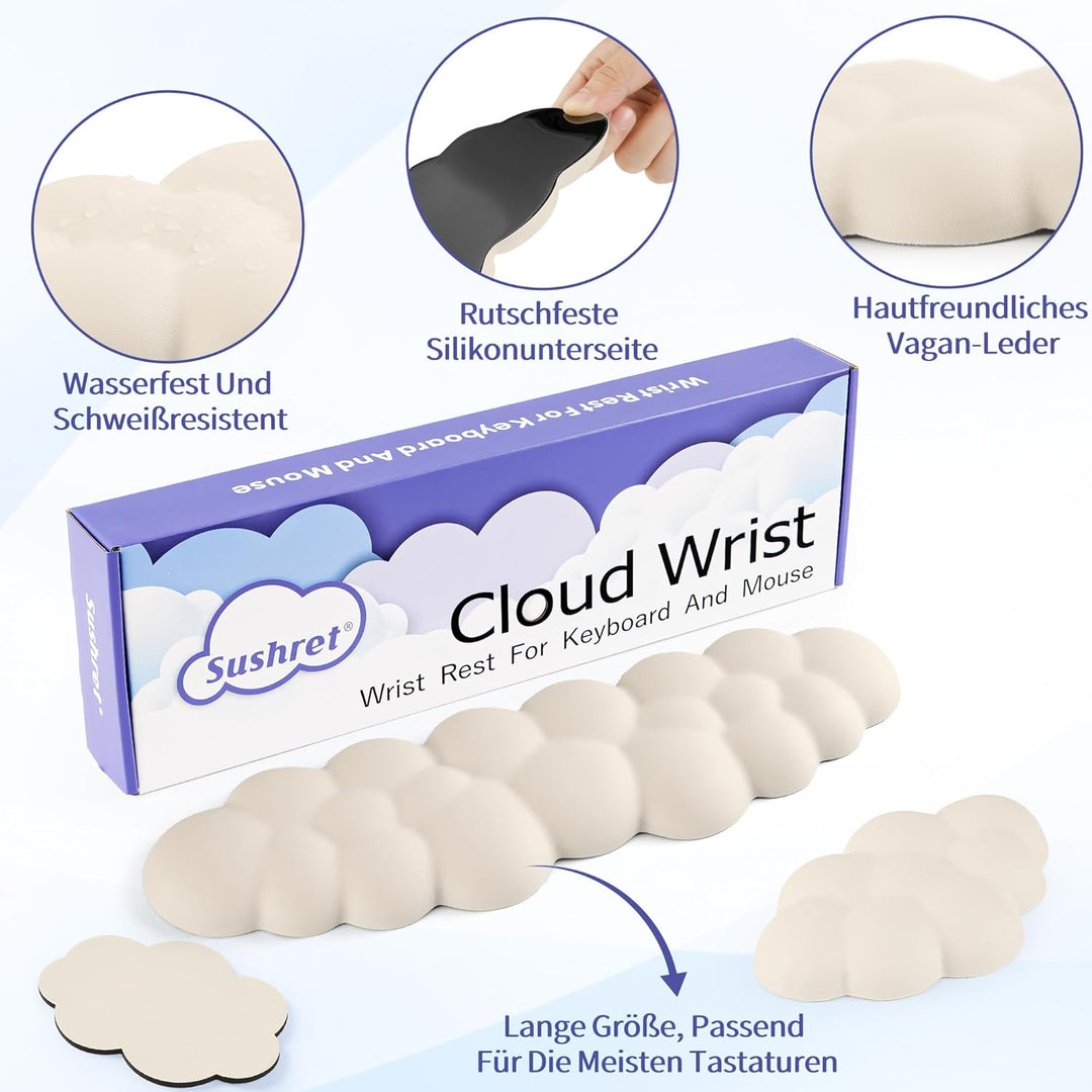 Wolkenförmige Handballenauflage für Tastatur, ergonomische Tastatur-Handauflage aus PU-Leder mit Mem