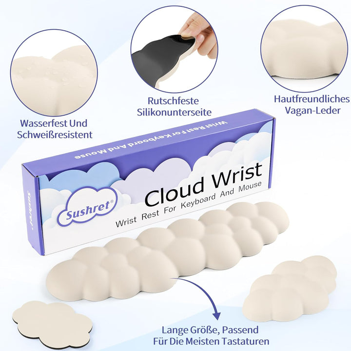 Wolkenförmige Handballenauflage für Tastatur, ergonomische Tastatur-Handauflage aus PU-Leder mit Mem