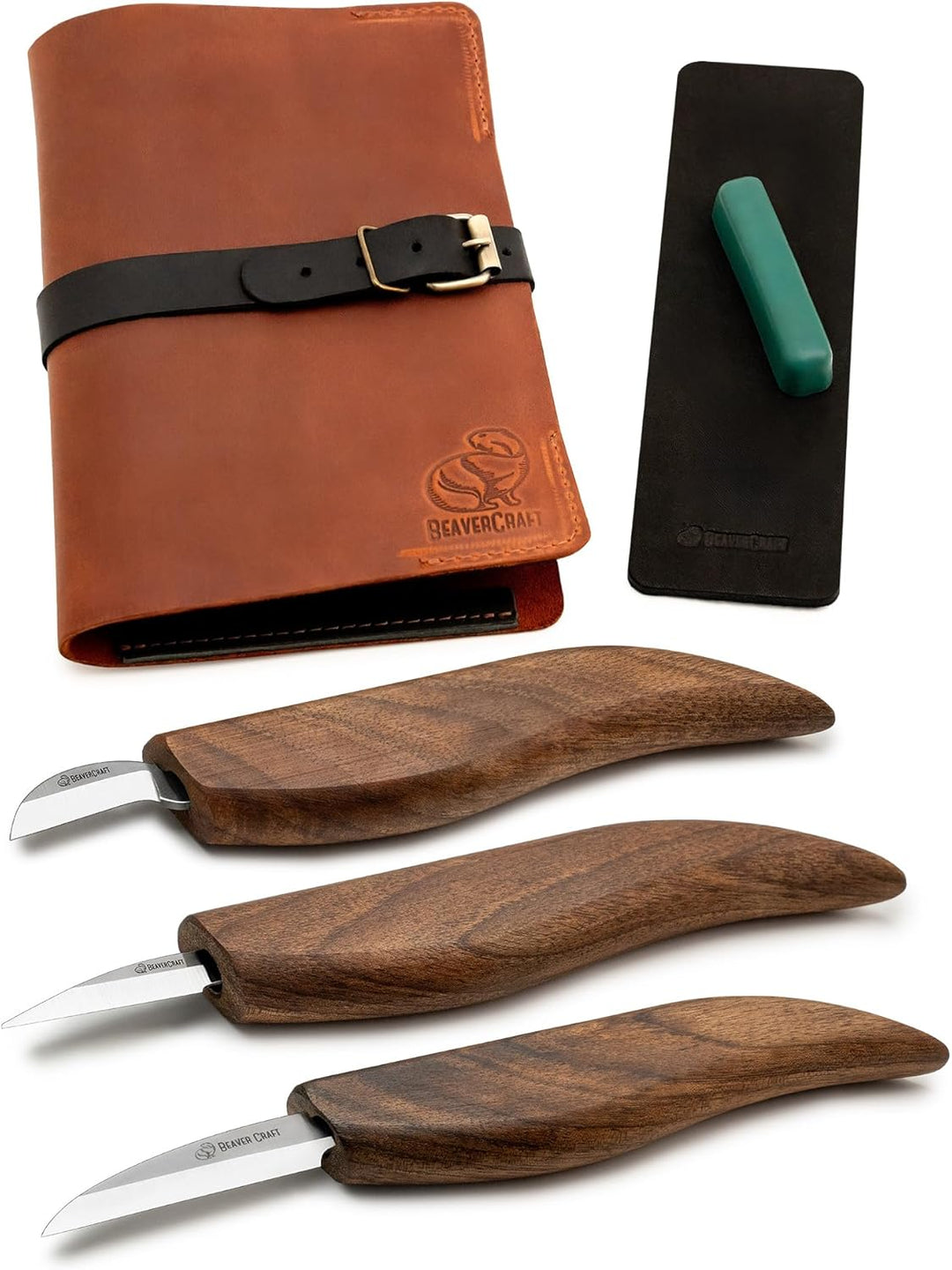 BeaverCraft Deluxe S15X Holzschnitzmesser-Set mit Ledertasche – Holzschnitz-Set Premium-Holzschnitzw
