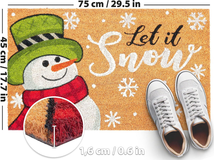 BRUBAKER Fussmatte für Aussen und Innen - Let It Snow - Schneemann Weihnachtsfussmatte - 45 x 75 cm