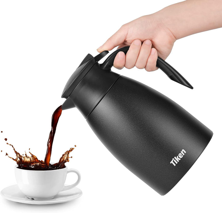 Tiken 1.5L Thermoskanne Edelstahl Doppelwandige Vakuumisolierung Isolierkanne Kaffeekanne Schwarz Sc