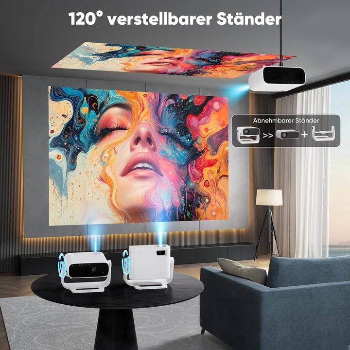 2026 Neuer Upgraded Smart Beamer Full HD 1080P, 25000 Lumens, Android 11，Integrierte Apps, 4D Trapez