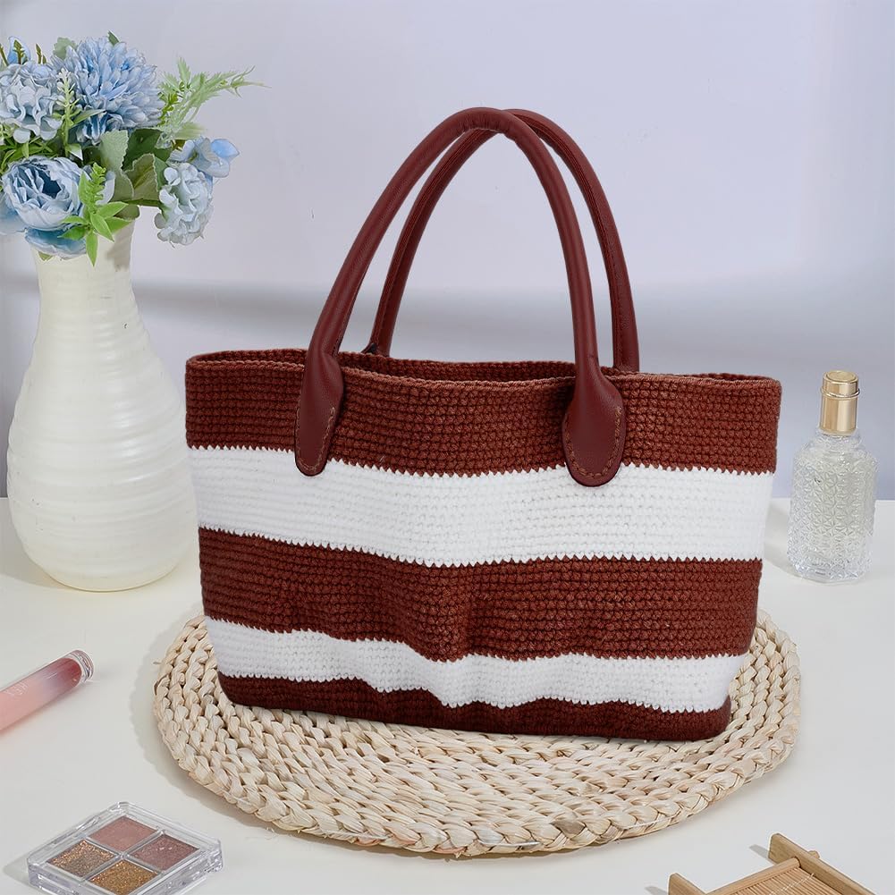 ORIGACH Handtasche Häkelset mit PU-Lederband und -Basis Für Anfänger, DIY Schokoladenbraune gestreif