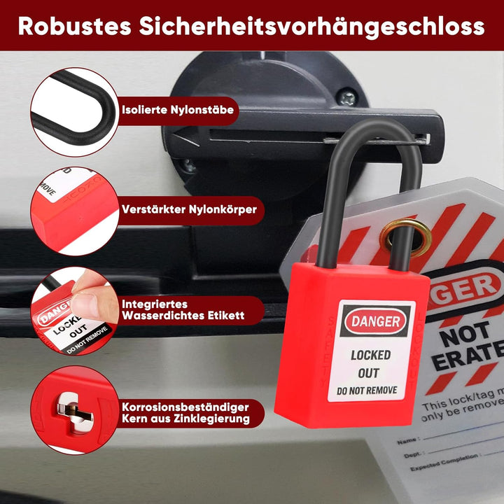 10 Stück Vorhängeschloss Gleichschliessend Lockout Tagout Schlösser 38 Mm, Rotes Nylon Loto Sicherhe