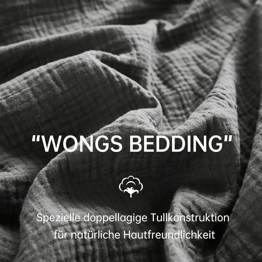 WONGS BEDDING Musselin Bettwäsche 135x200 4 teilig Baumwolle, Bettwäsche-Sets 2er Set Bettbezug mit