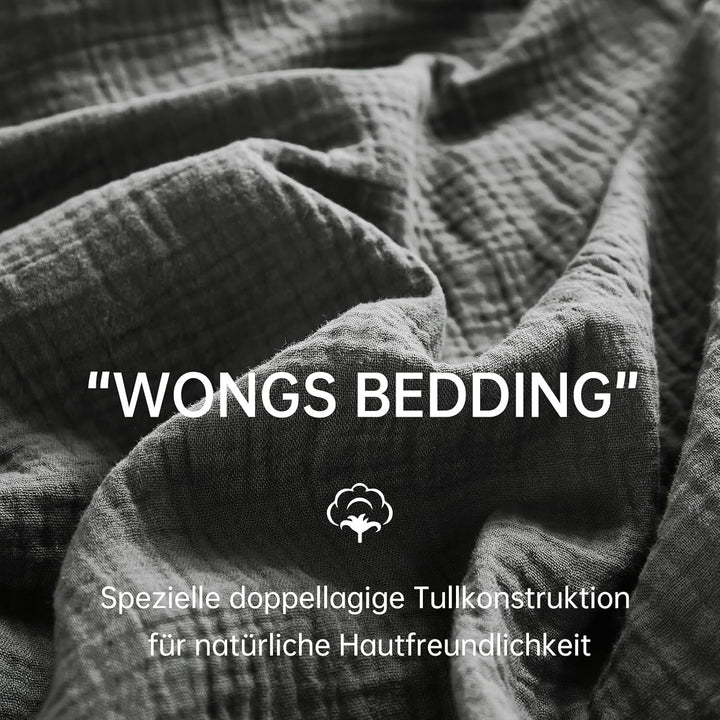 WONGS BEDDING Musselin Bettwäsche 135x200 4 teilig Baumwolle, Bettwäsche-Sets 2er Set Bettbezug mit